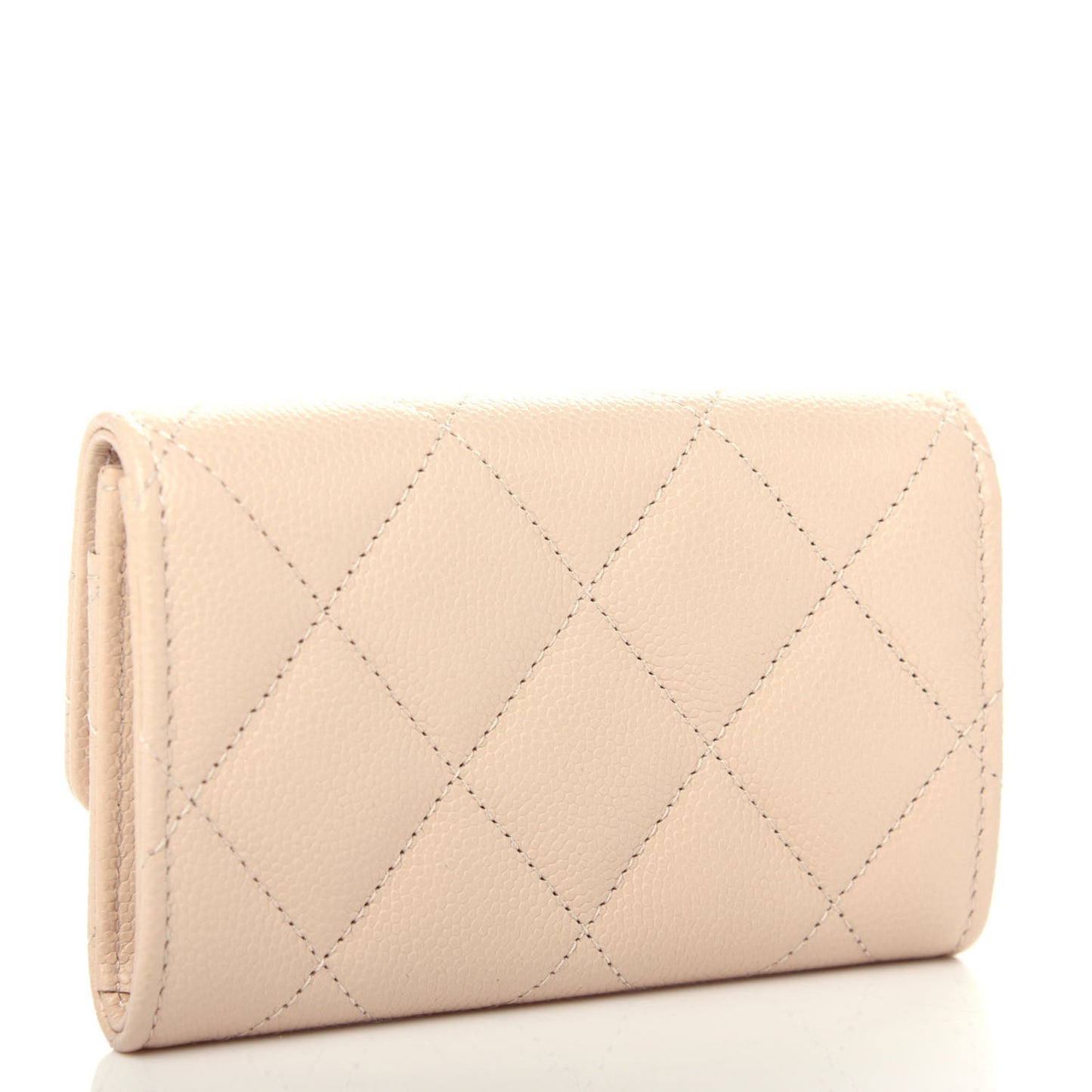Caviar Pearl Quilted Coco Candy Flap Card Holder Beige