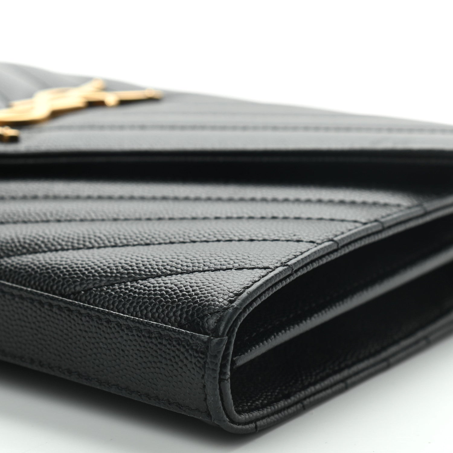 Saint Laurent Grain De Poudre Matelasse Chevron Monogram Chain Wallet Black 8 of 9