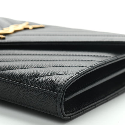 Saint Laurent Grain De Poudre Matelasse Chevron Monogram Chain Wallet Black 8 of 9