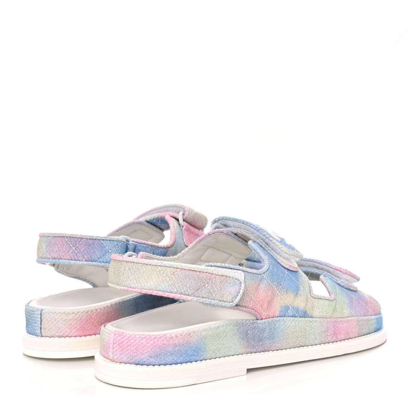 Printed Fabric Quilted Dad Sandals 37.5 Green Pink Blue