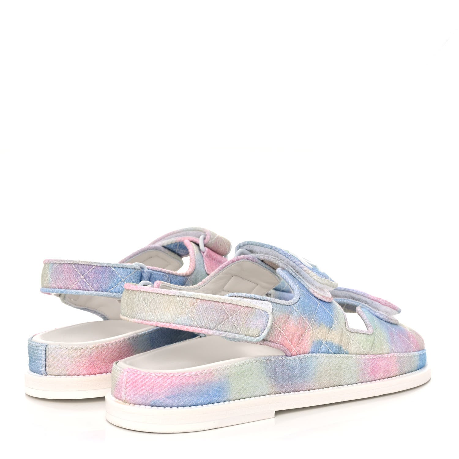 Chanel Printed Fabric Quilted Dad Sandals 37.5 Green Pink Blue 4 of 9