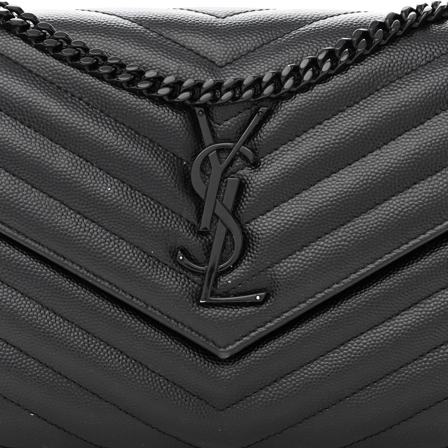 Grain De Poudre Matelasse Chevron Monogram Monochrome Chain Wallet Black