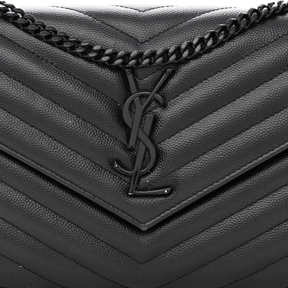 Saint Laurent Grain De Poudre Matelasse Chevron Monogram Monochrome Chain Wallet Black 8 of 13