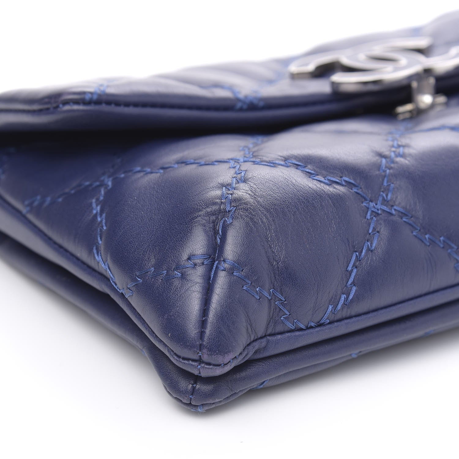 Chanel Calfskin Quilted Double Stitch Hamptons Clutch with Chain Blue 9 of 14
