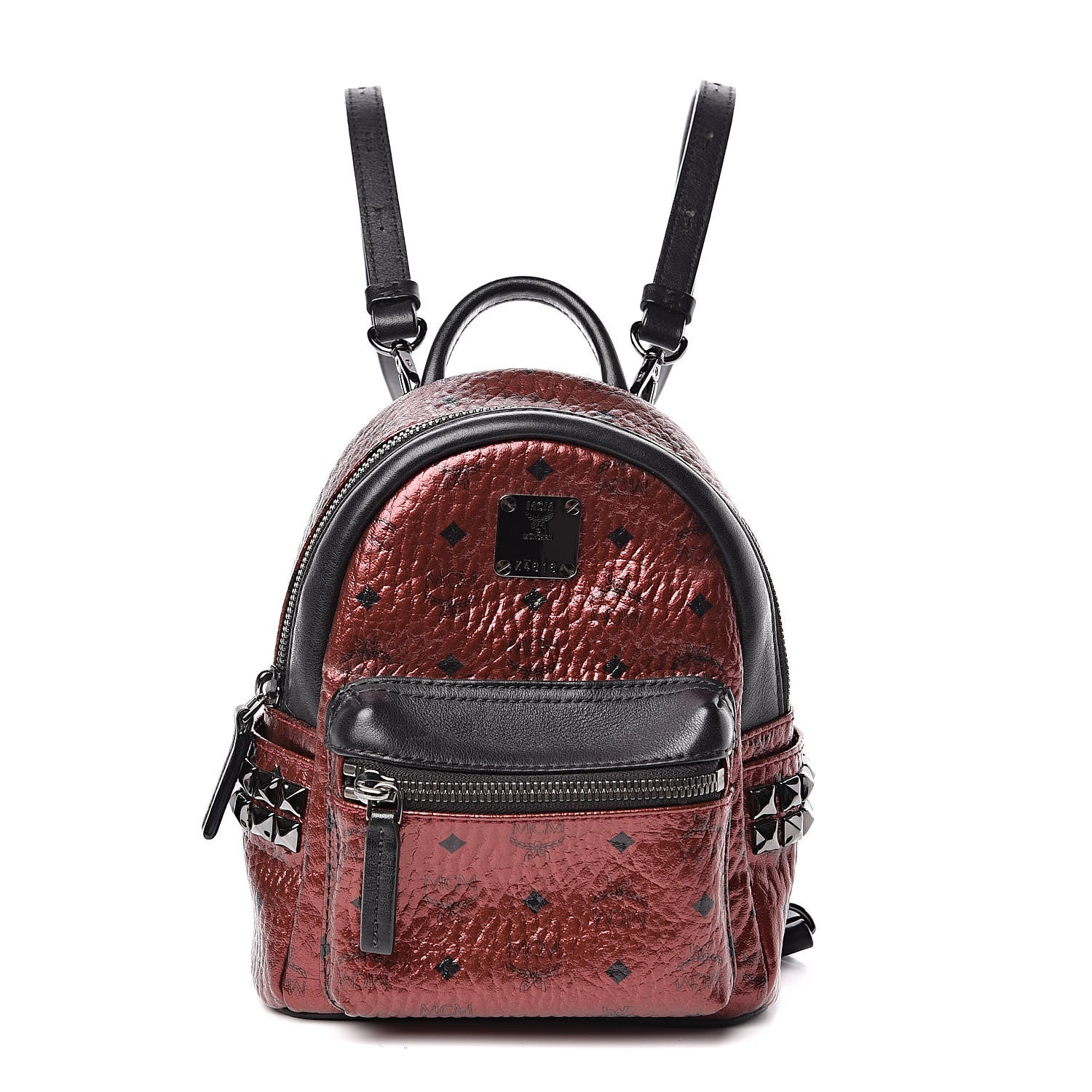 MCM Metallic Visetos Studded X-Mini Bebe Boo Backpack Scooter Red Black 1 of 12