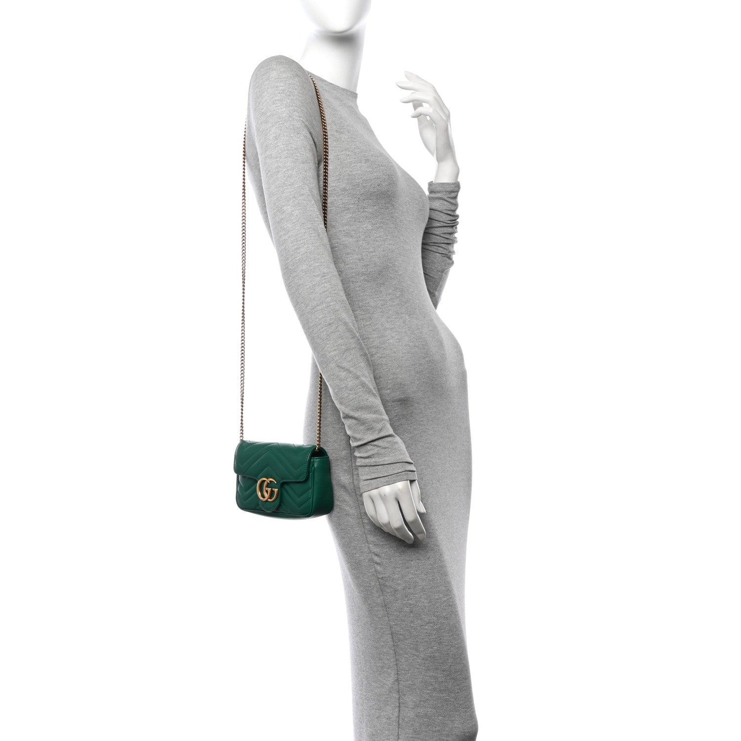Gucci Calfskin Matelasse Super Mini GG Marmont Shoulder Bag Emerald Green 2 of 11