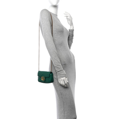 Gucci Calfskin Matelasse Super Mini GG Marmont Shoulder Bag Emerald Green 2 of 11