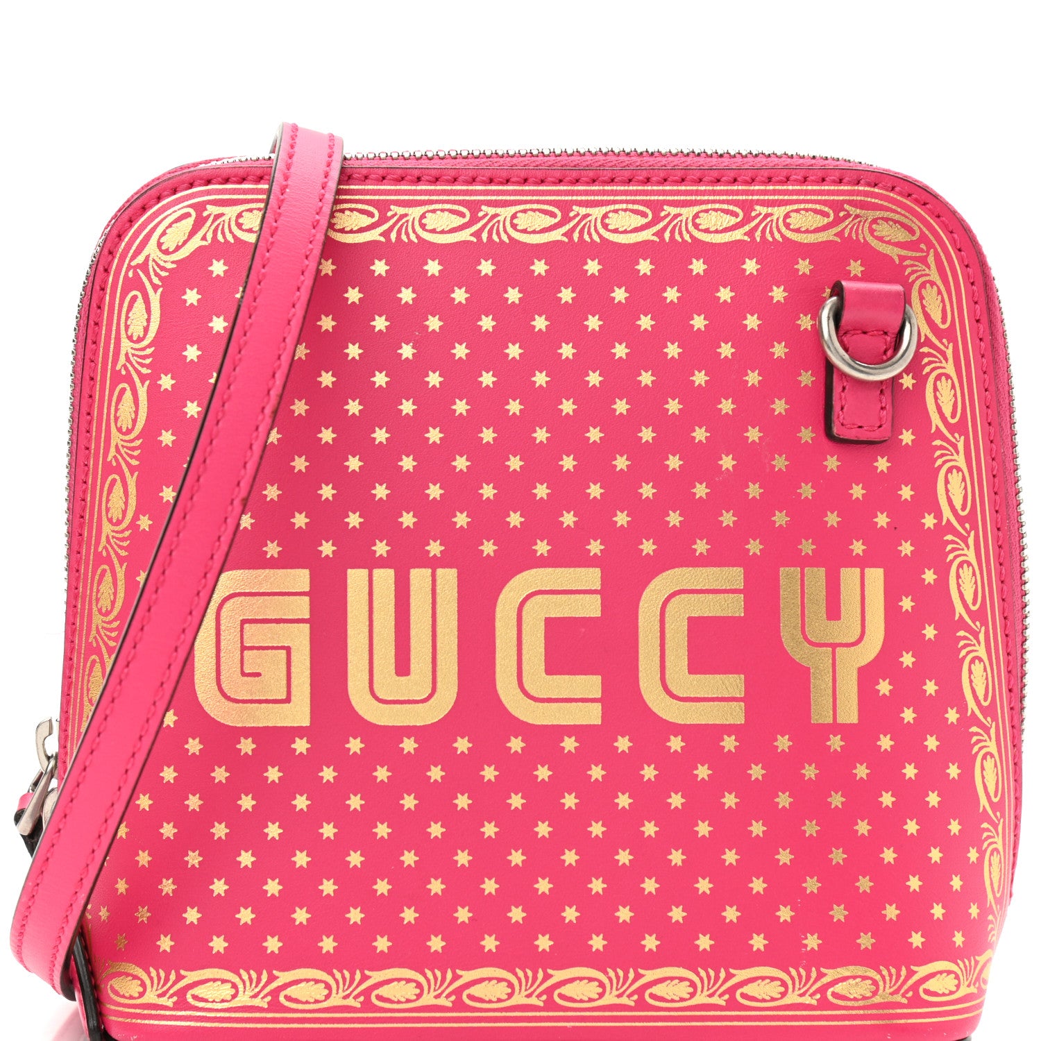 Gucci X SEGA Calfskin GUCCY Stars Mini Dome Shoulder Bag Violet Fuxia Gold 8 of 12