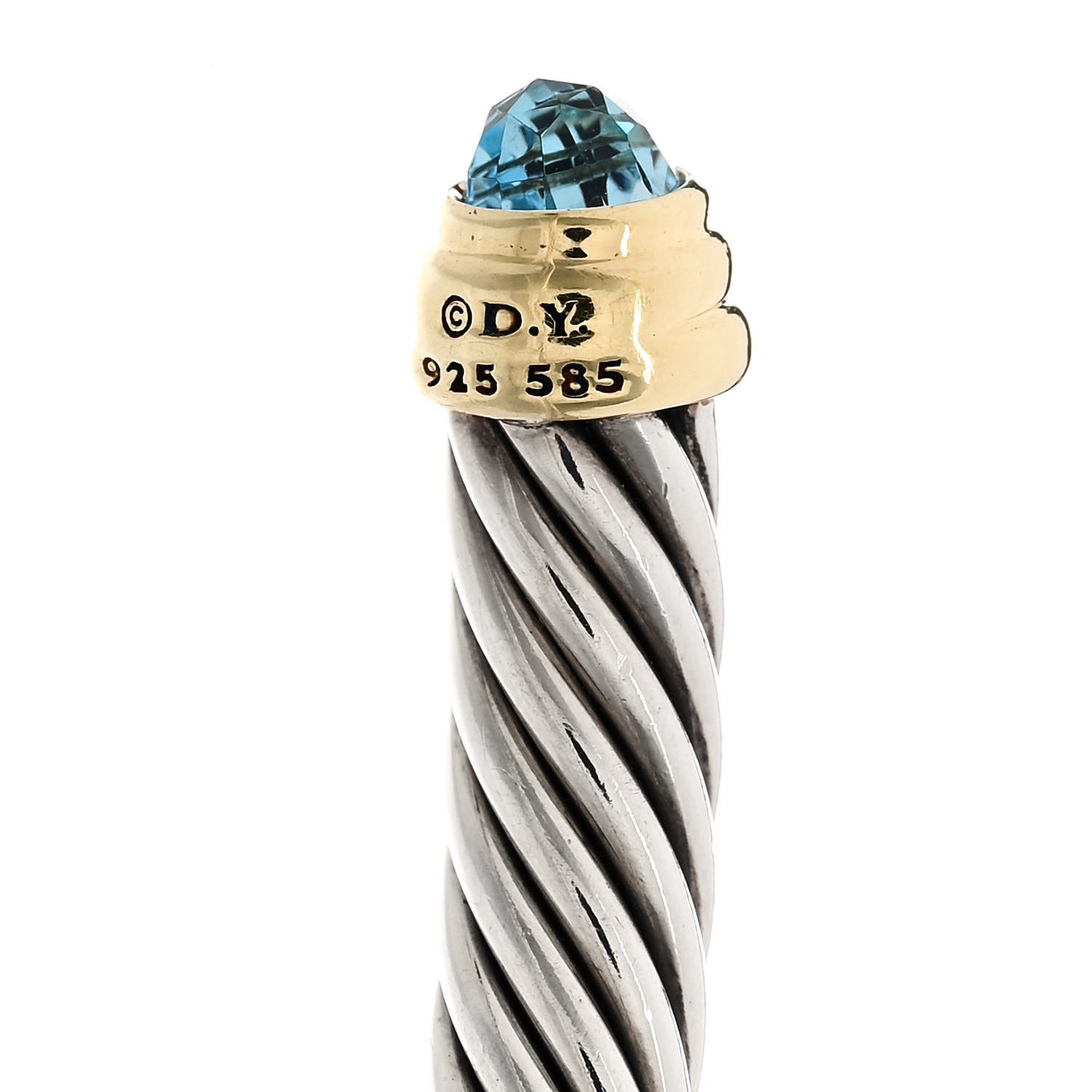 Sterling Silver 14K Yellow Gold Blue Topaz 5mm Cable Classics Petite Color Bracelet