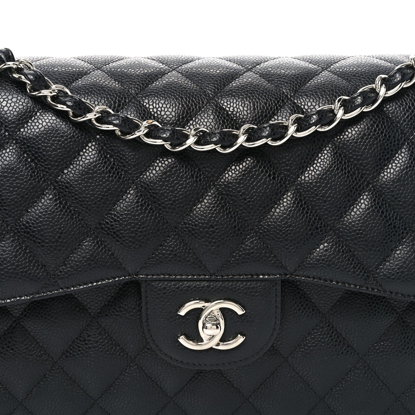 Caviar Quilted Jumbo Double Flap Black