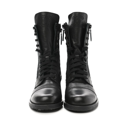 Chanel Calfskin Quilted Lace Up Combat Boots 37 Black 2 of 9