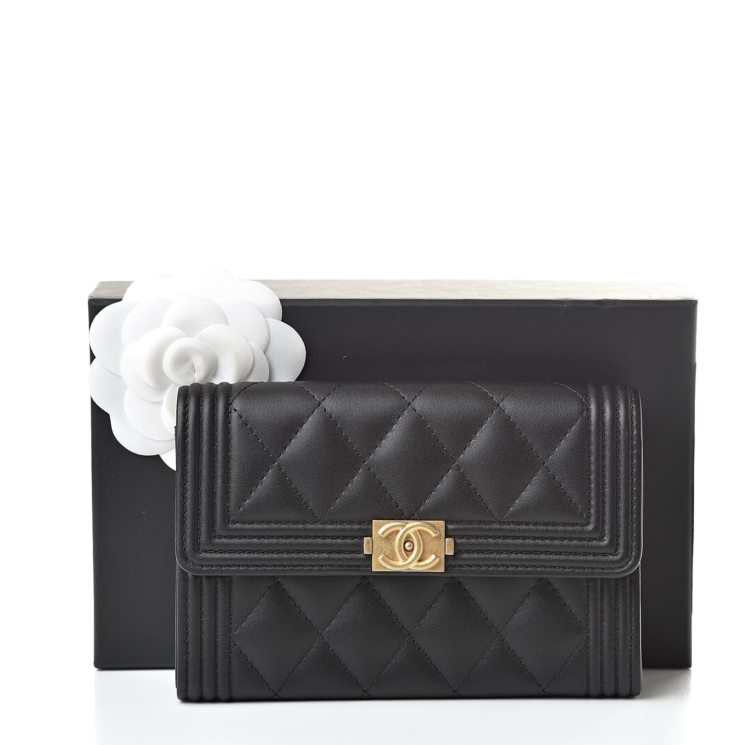 Chanel Lambskin Quilted Medium Boy Flap Wallet Black 9 of 9