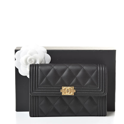 Chanel Lambskin Quilted Medium Boy Flap Wallet Black 9 of 9
