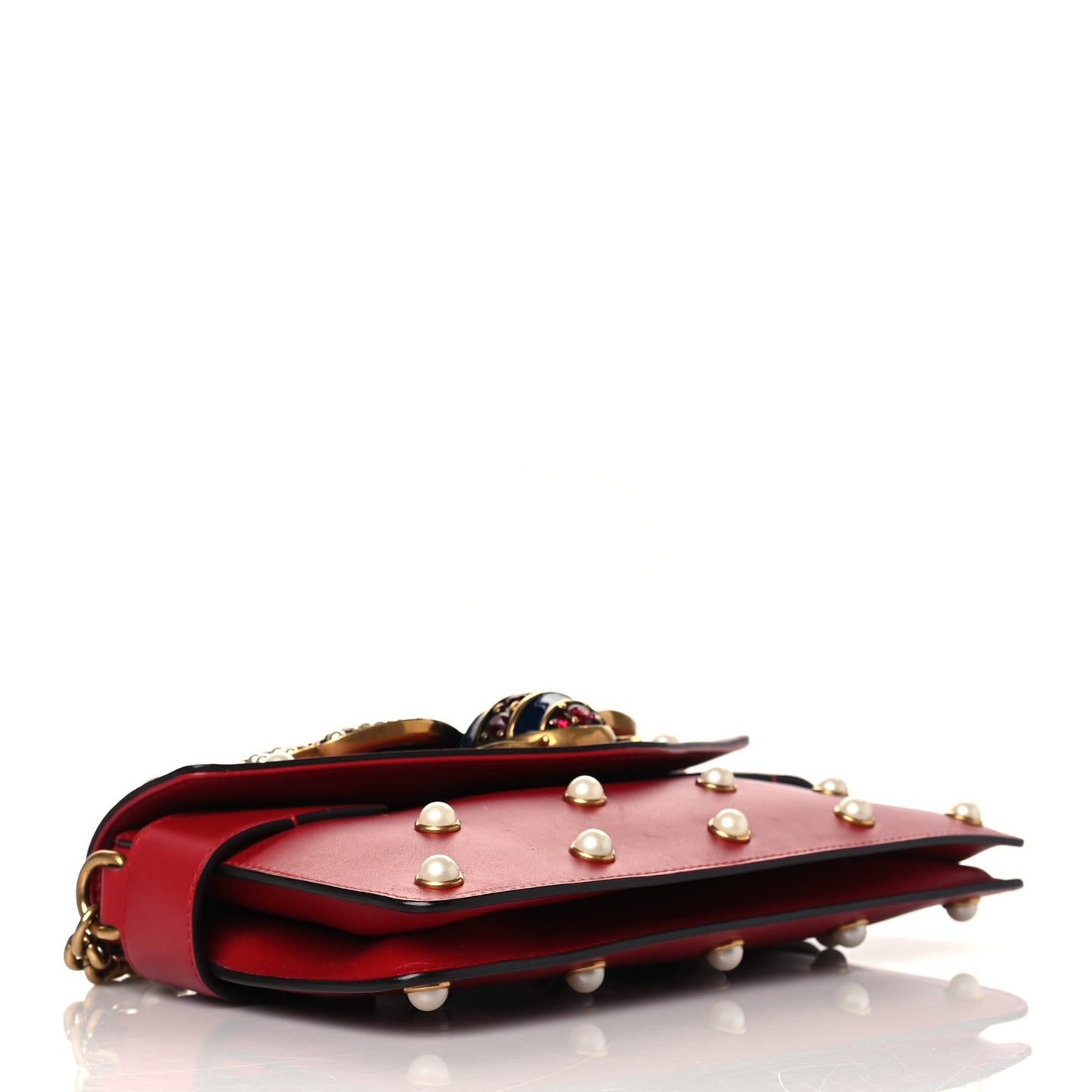 Nappa Pearl Studded Mini Queen Margaret Broadway Shoulder Bag Hibiscus Red
