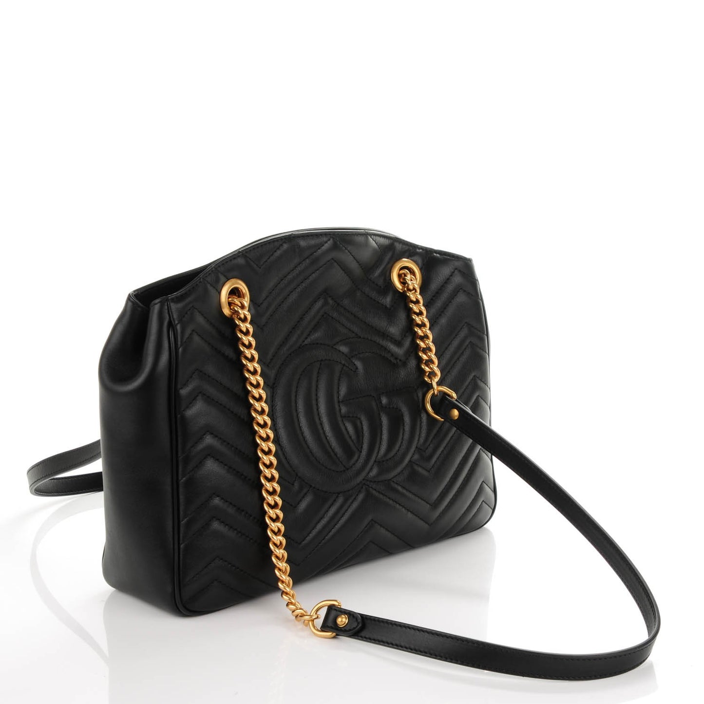 Calfskin Matelasse Medium GG Marmont Open Top Shoulder Bag Black