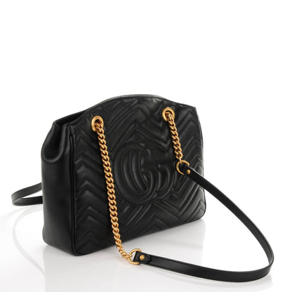 Gucci Calfskin Matelasse Medium GG Marmont Open Top Shoulder Bag Black 3 of 7