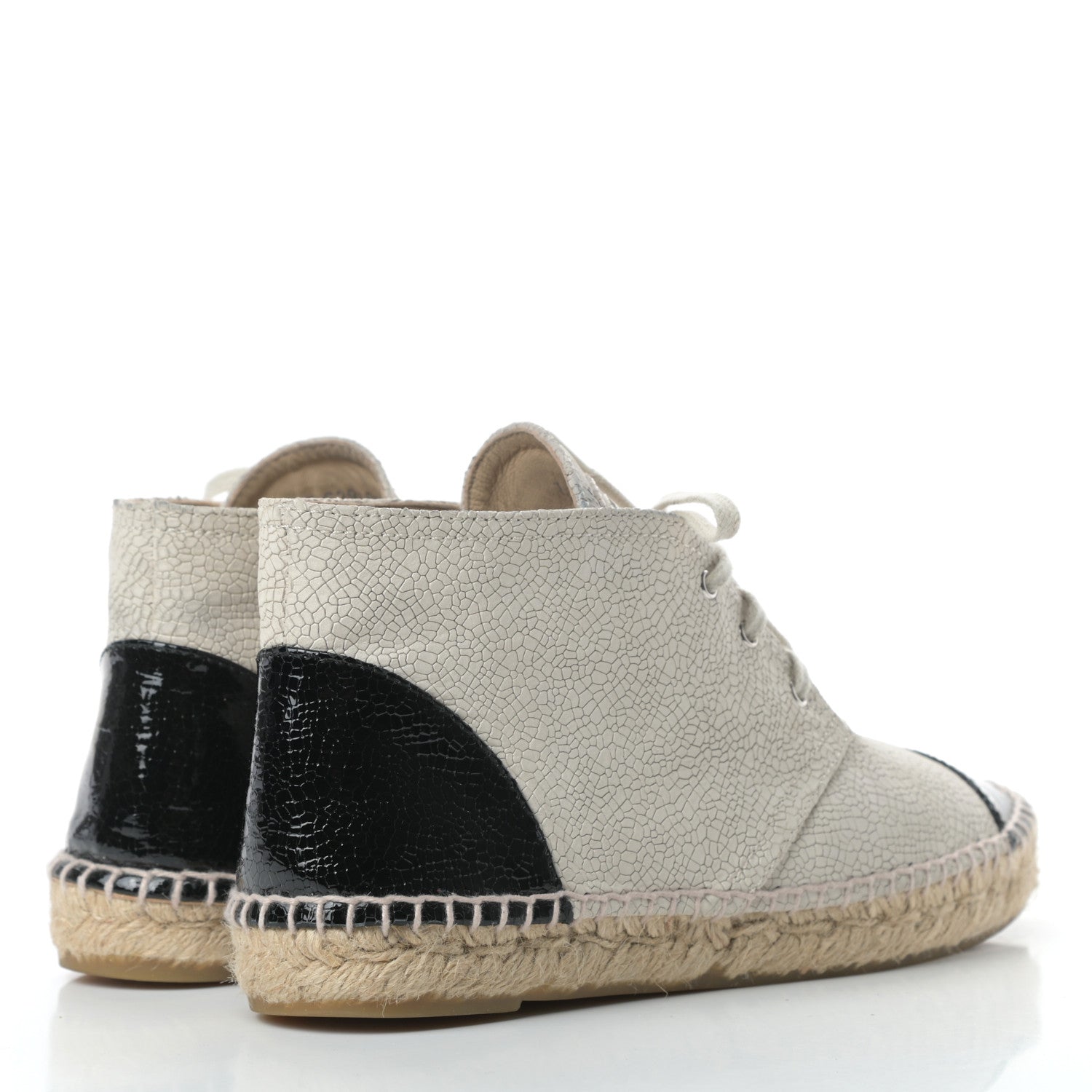 Chanel Crackled Calfskin High Top Espadrilles 39 Light Beige Black 4 of 12