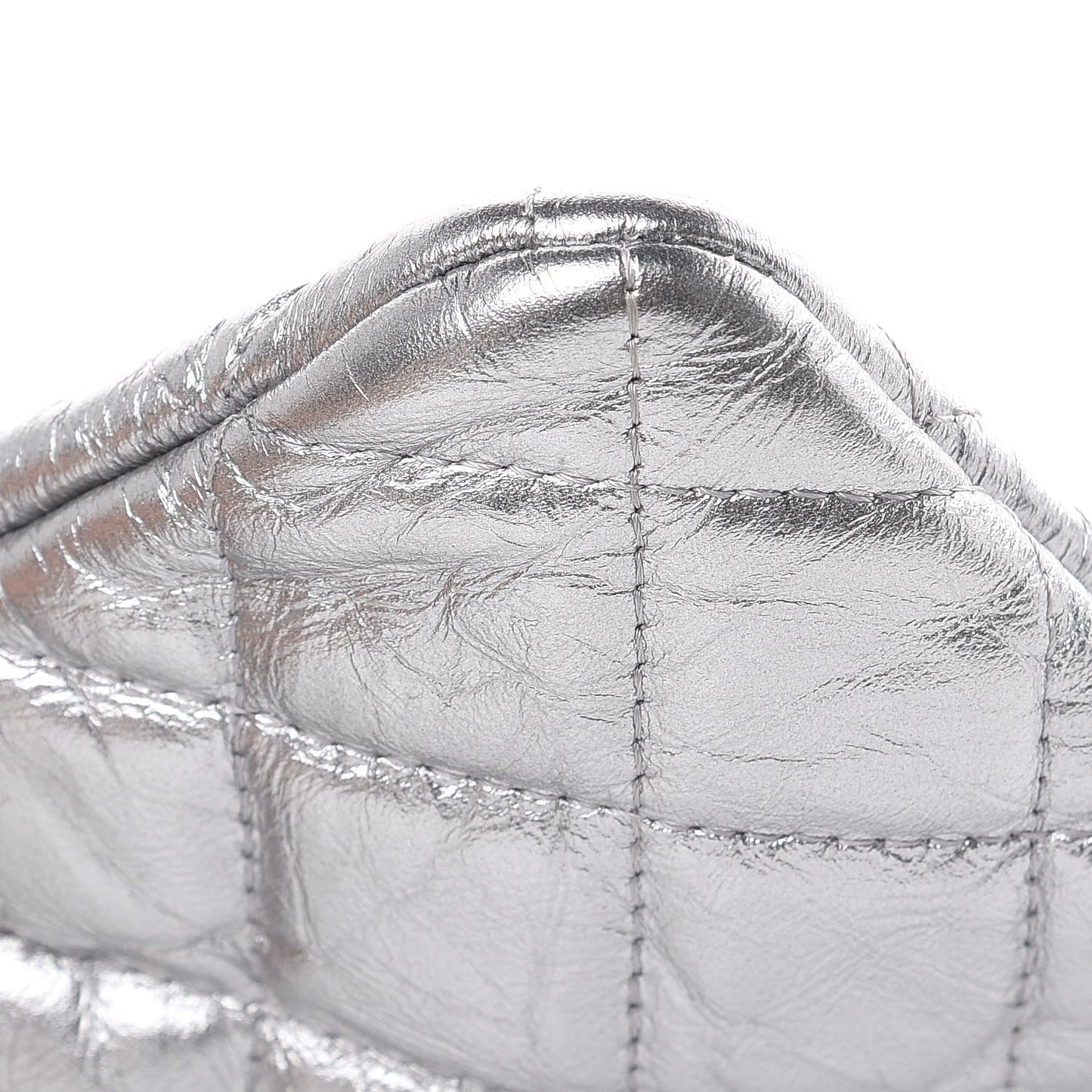 Metallic Calfskin Quilted Large Cosmo Cosmetic Case Silver