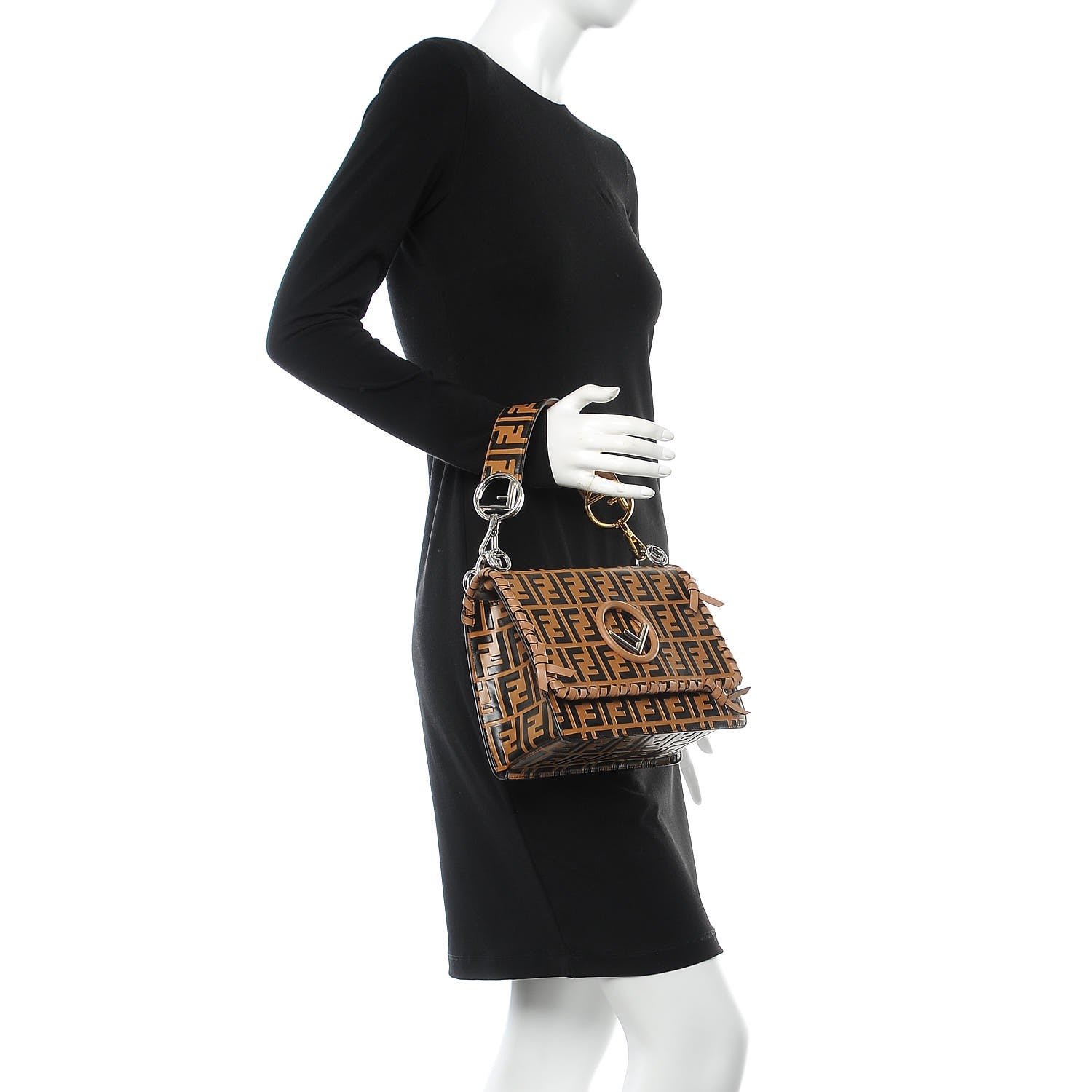 Fendi Vitello Century F is Fendi Whipstitch Threads FF Embossed Kan I Shoulder Bag Tobacco Orzo 2 of 9