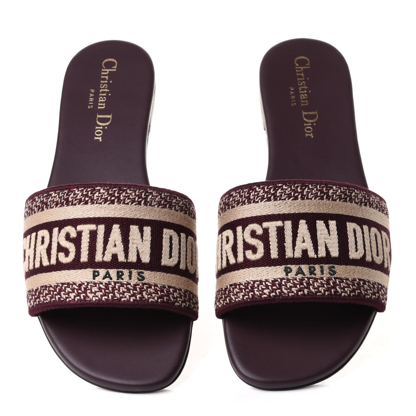 Canvas Embroidered Dway Mules Slide Sandals 36.5 Burgundy
