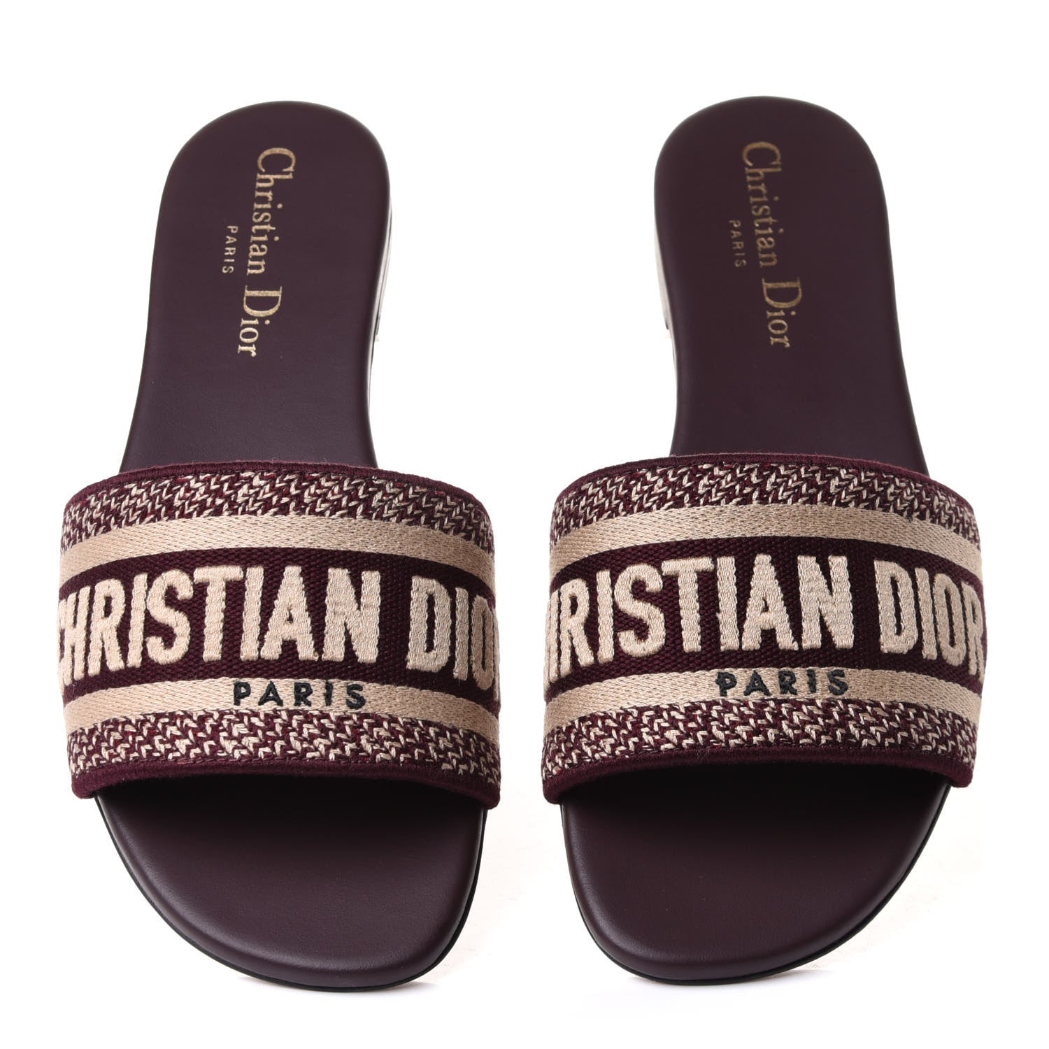 Christian Dior Canvas Embroidered Dway Mules Slide Sandals 36.5 Burgundy 6 of 10