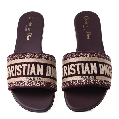 Christian Dior Canvas Embroidered Dway Mules Slide Sandals 36.5 Burgundy 6 of 10
