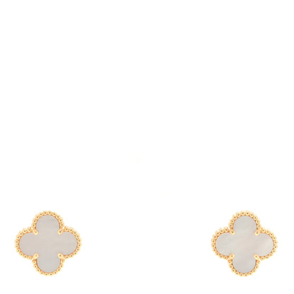 Van Cleef & Arpels 18K Yellow Gold Mother of Pearl Vintage Alhambra Earrings 1 of 5