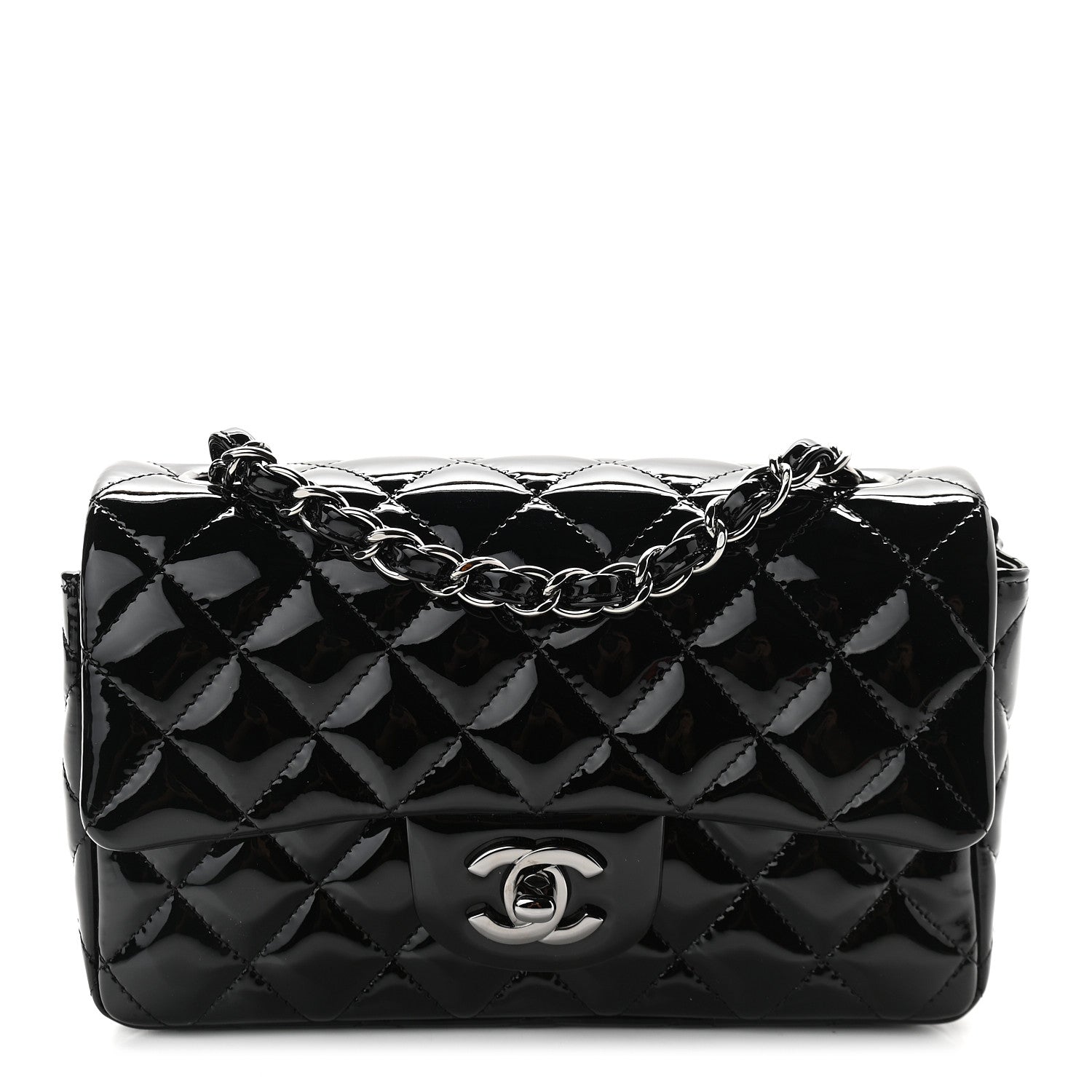 Chanel Patent Calfskin Quilted Mini Rectangular Flap Black 1 of 8