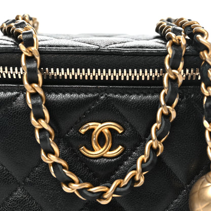 Chanel Lambskin Quilted Mini Pearl Crush Vanity Case With Chain Black 8 of 12