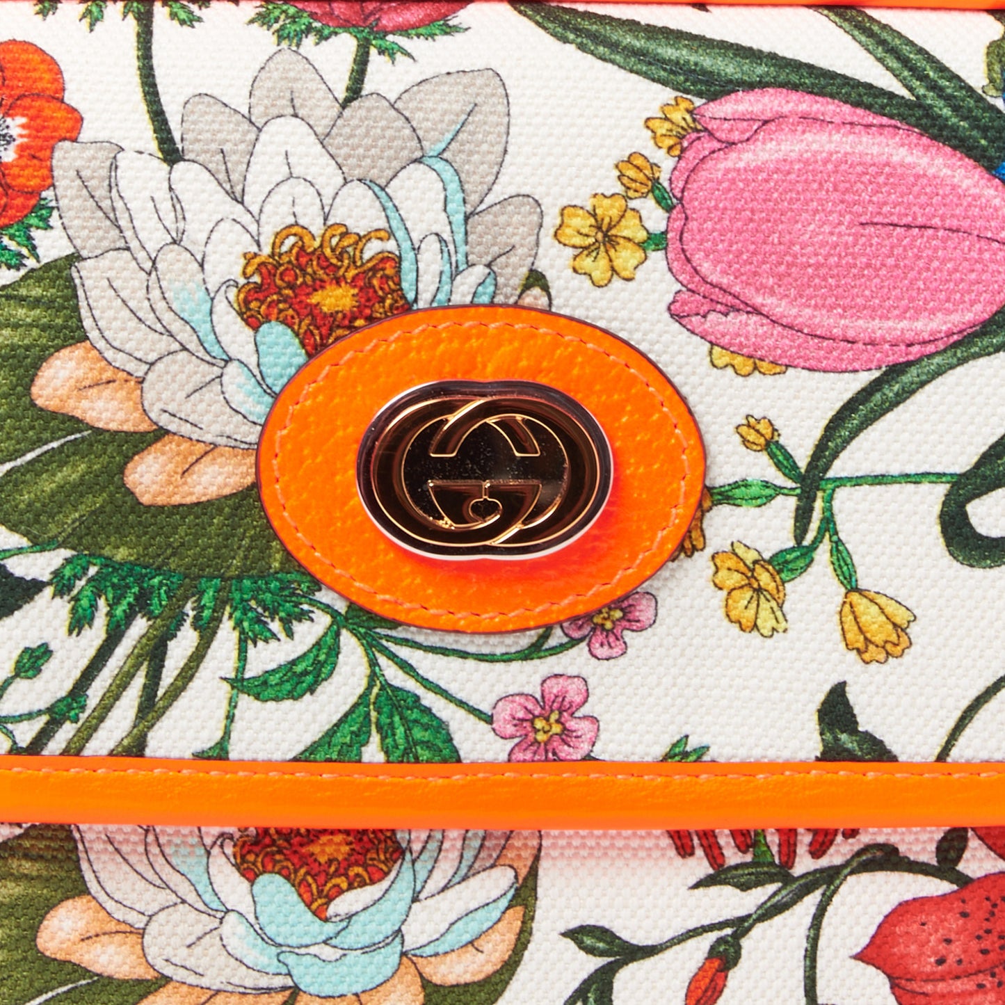 Canvas Flora Floral Shoulder Bag White Orange Fluo