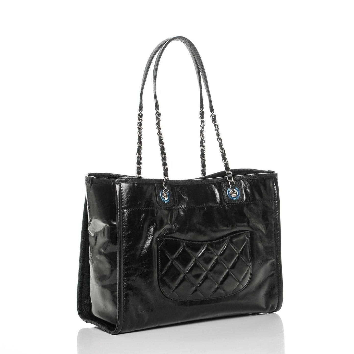 Glazed Calfskin Small Deauville Tote Black