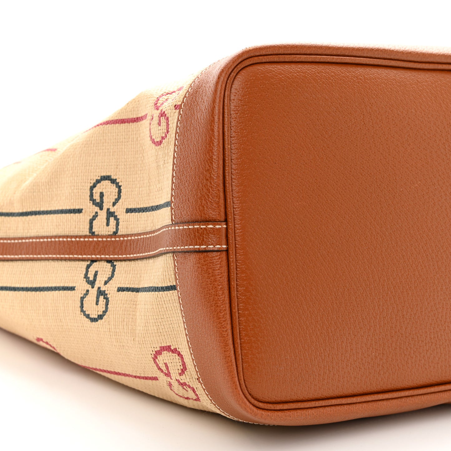 Straw Jacquard Dollar Calfskin GG Monogram Large Shopping Tote Natural Multicolor