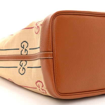 Gucci Straw Jacquard Dollar Calfskin GG Monogram Large Shopping Tote Natural Multicolor 10 of 13