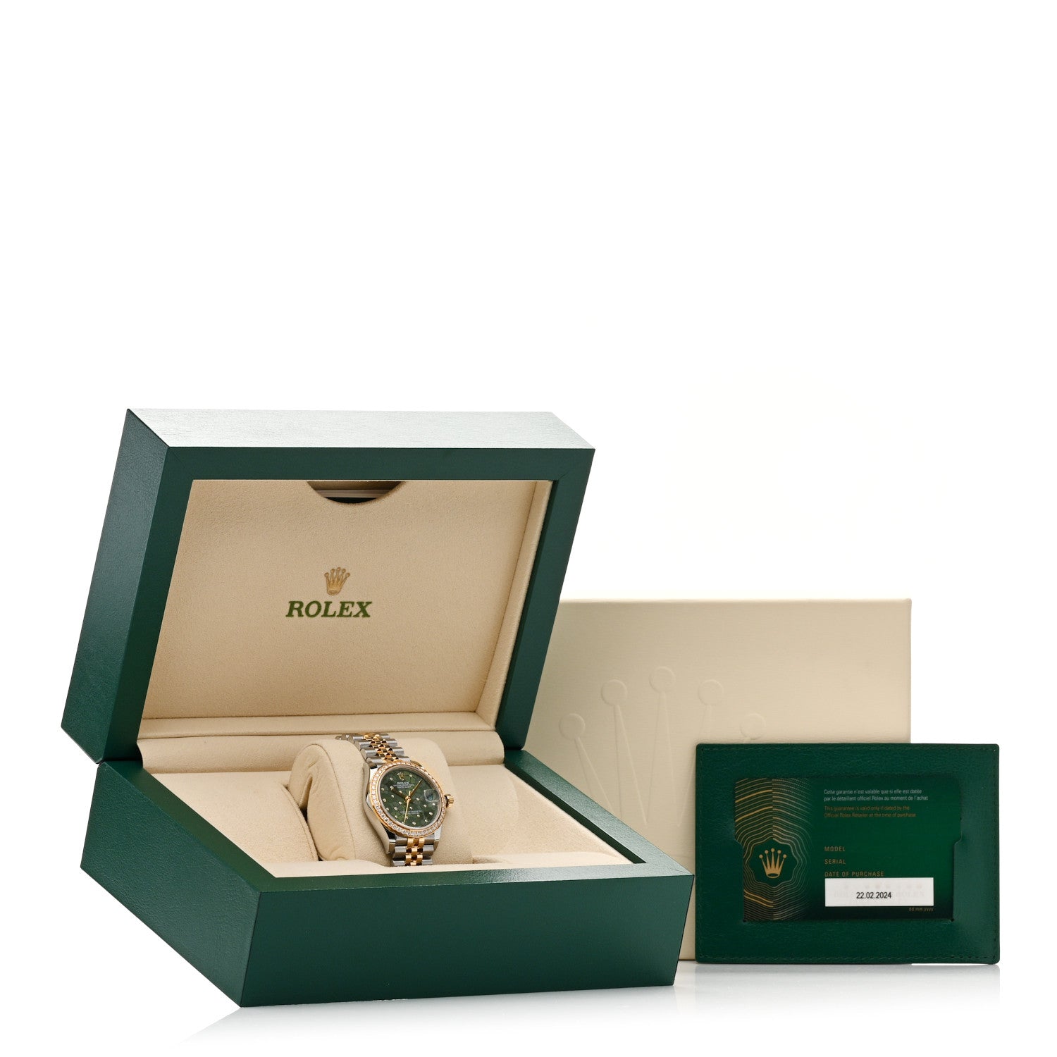 Rolex Stainless Steel 18K Yellow Gold Diamond Bezel 31mm Oyster Perpetual Datejust Watch Green Floral 278383RBR 5 of 5