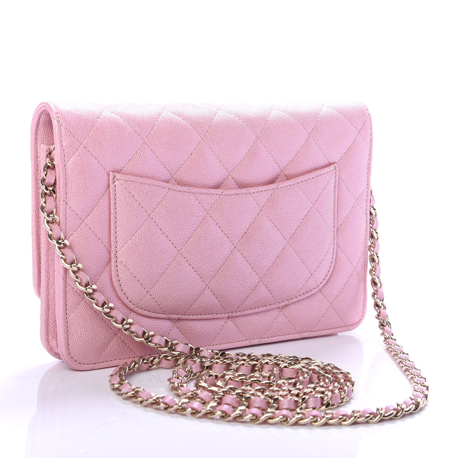 Chanel Iridescent Caviar Quilted Wallet on Chain WOC Rose Pink 2 of 12