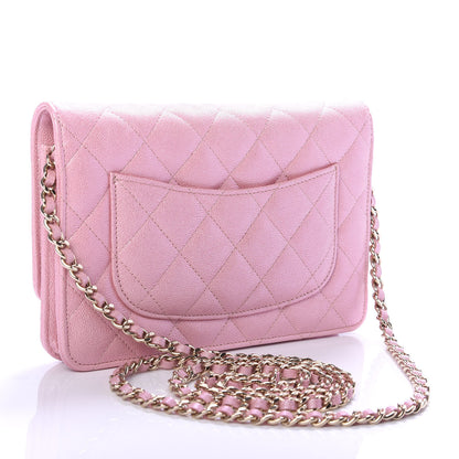 Chanel Iridescent Caviar Quilted Wallet on Chain WOC Rose Pink 2 of 12