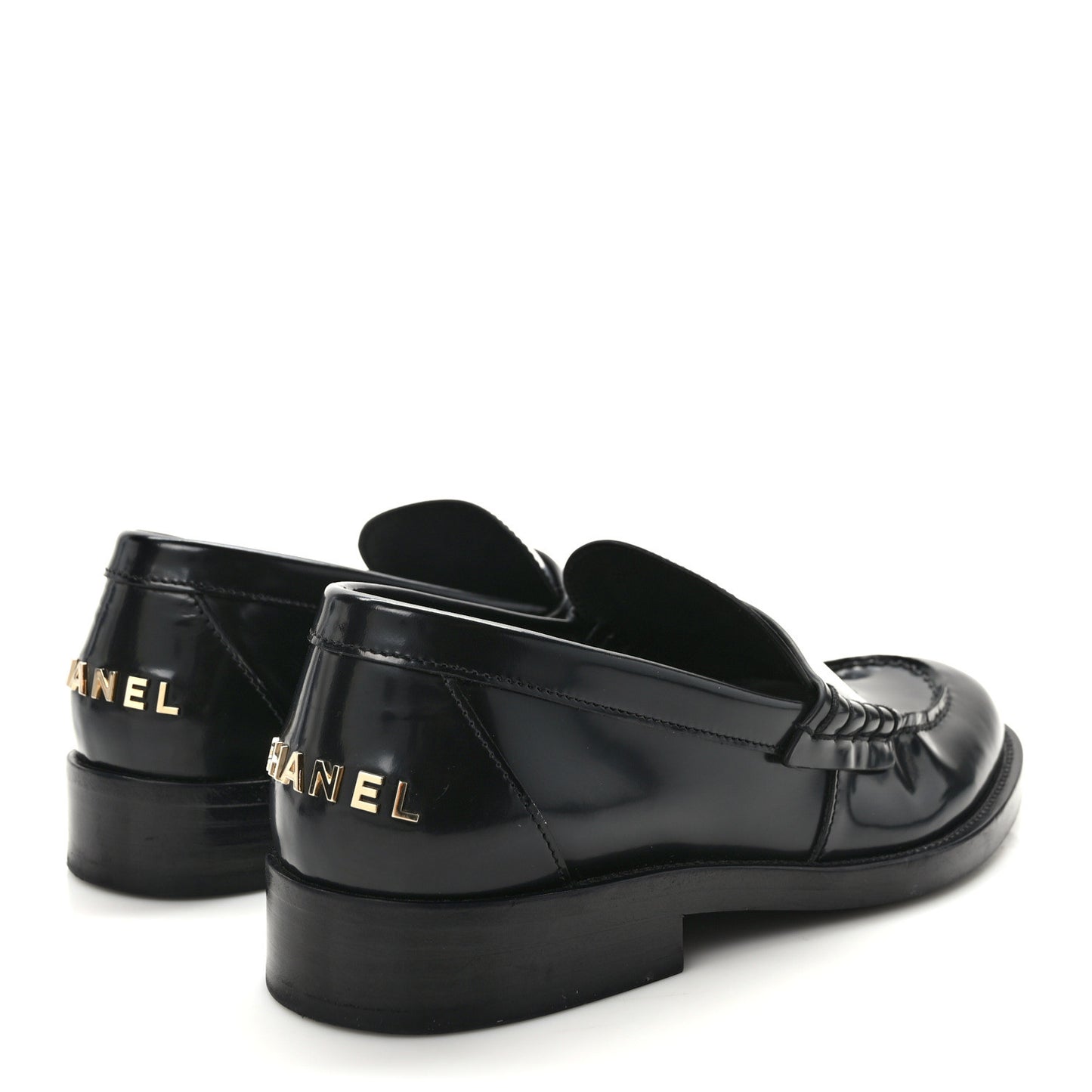 Shiny Calfskin Logo Loafers 37.5 Black
