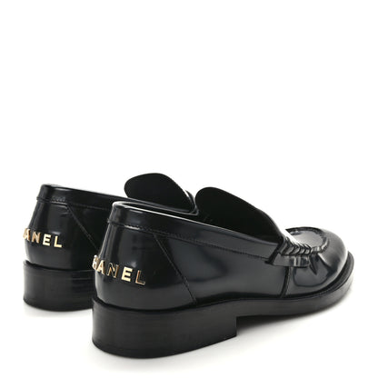 Chanel Shiny Calfskin Logo Loafers 37.5 Black 4 of 7