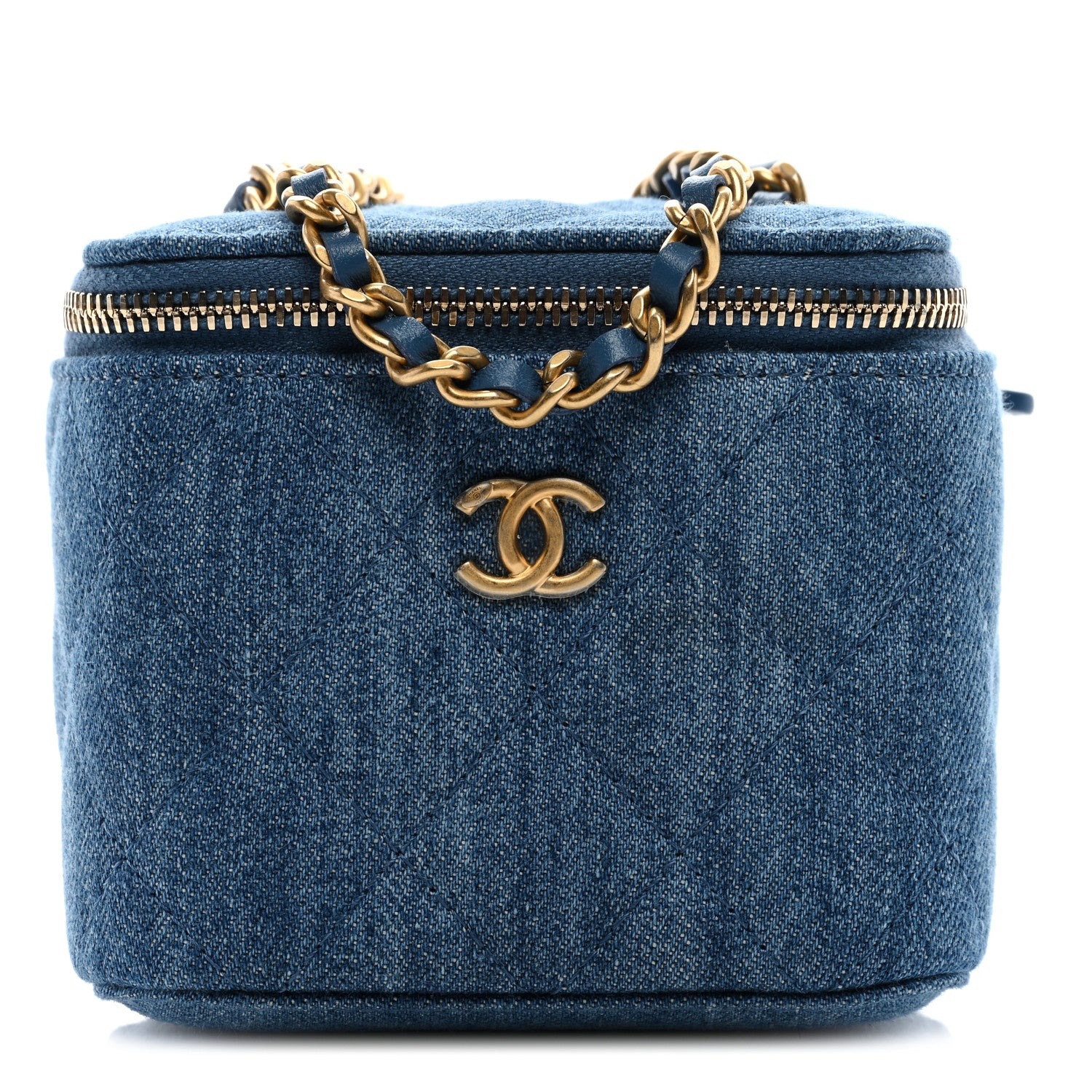 Chanel Denim Quilted Mini Pearl Crush Vanity Case With Chain 1 of 9