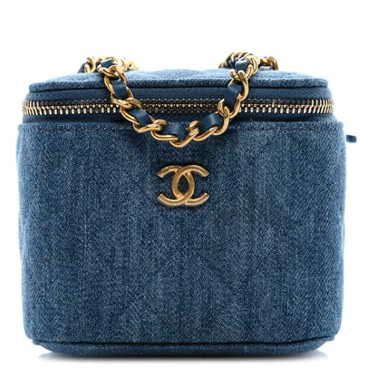 Chanel Denim Quilted Mini Pearl Crush Vanity Case With Chain 1 of 9