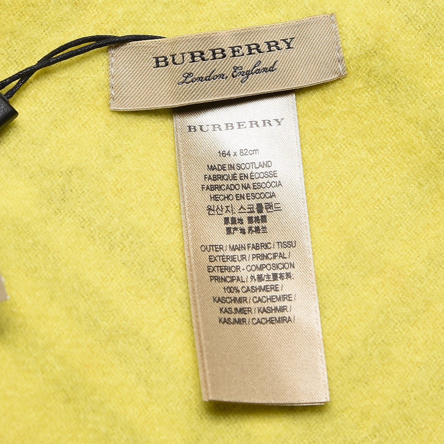 Burberry Cashmere Fluorescent Vintage Check Bandana Scarf Bright Lemon 3 of 3