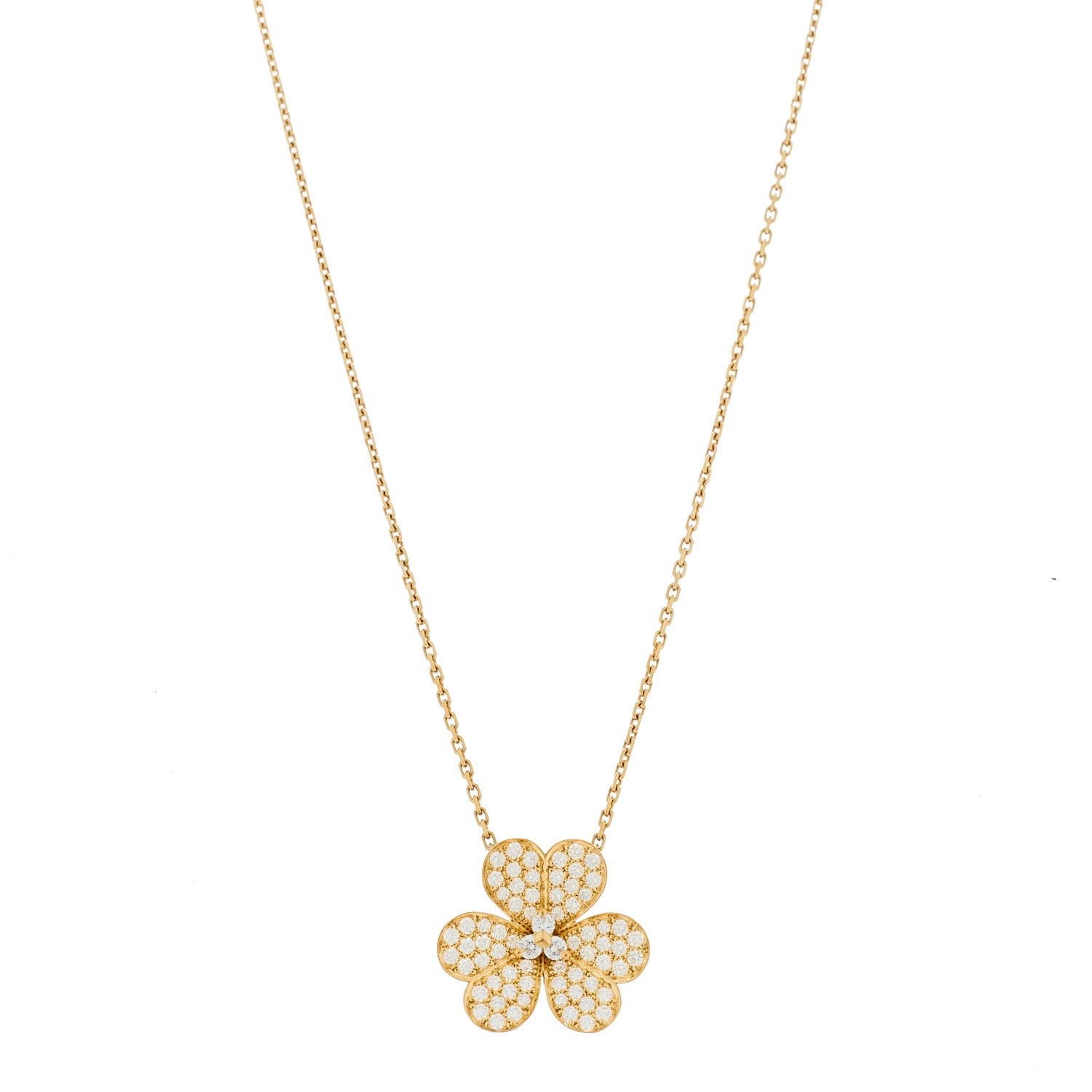 Van Cleef & Arpels 18K Yellow Gold Diamond Large Frivole Pendant Pave Necklace 1 of 7