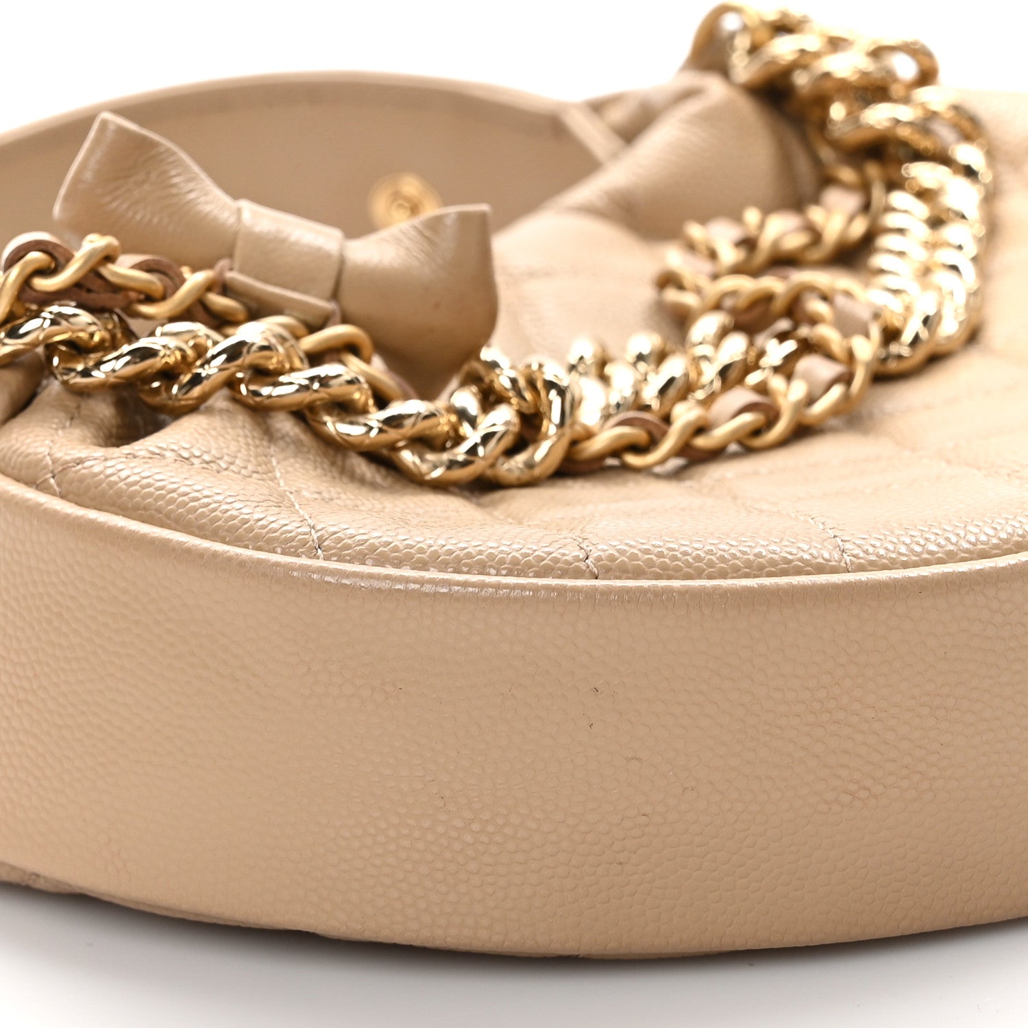 Chanel Shiny Caviar Quilted Bow Pouch Hobo Dark Beige 10 of 12