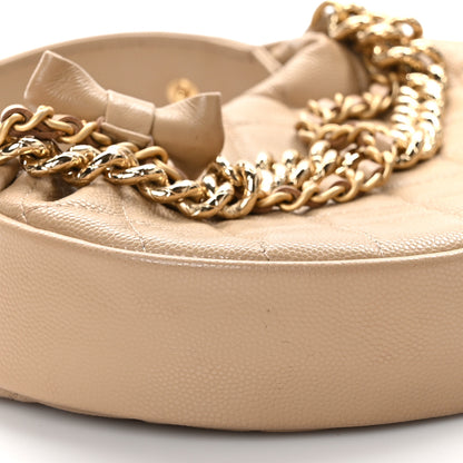 Chanel Shiny Caviar Quilted Bow Pouch Hobo Dark Beige 10 of 12