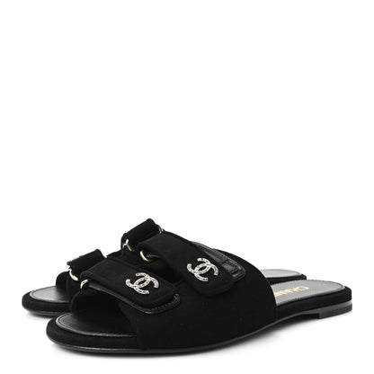 Chanel Suede Kidskin Velcro Crystal CC Mules 39 Black 4 of 9
