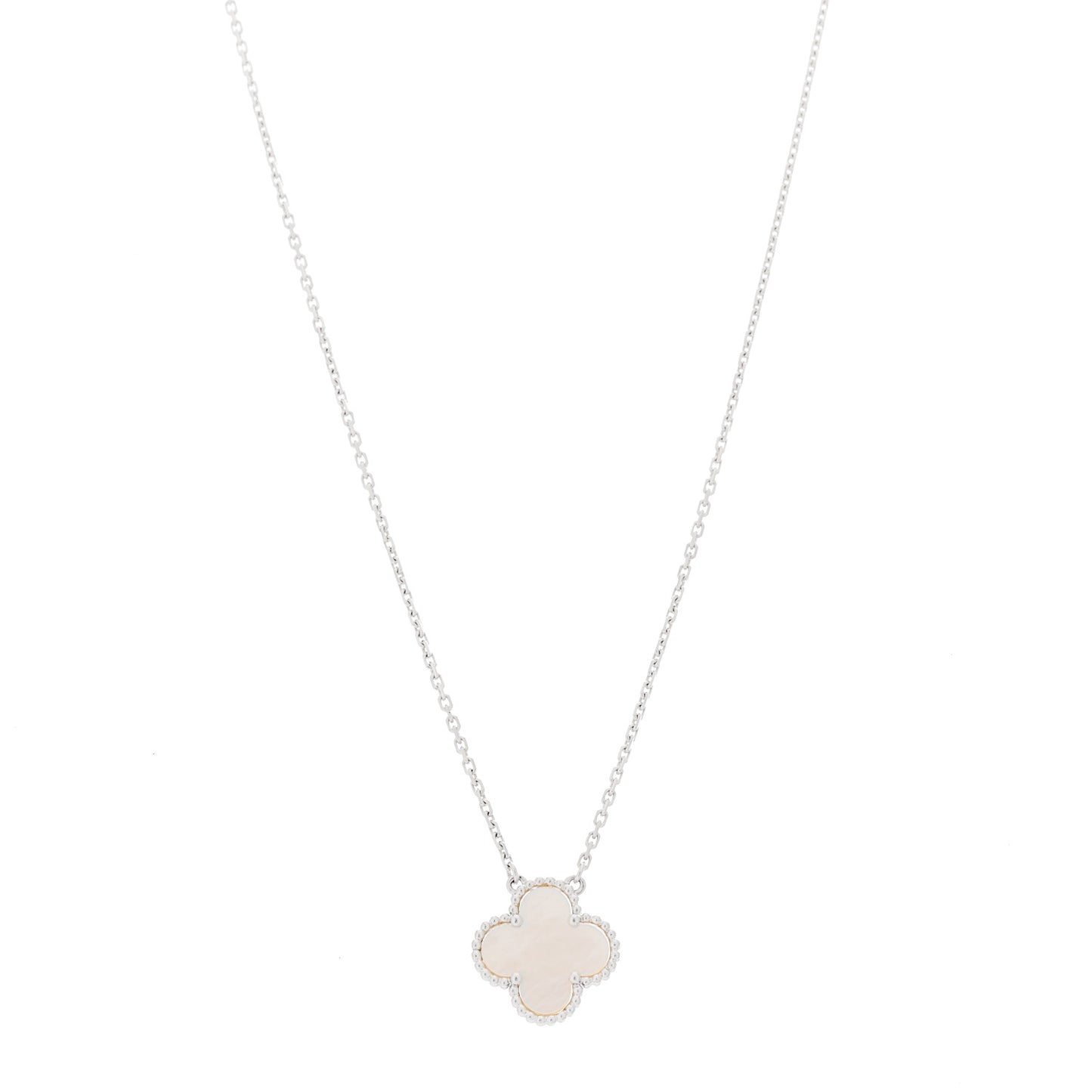 18K White Gold Mother of Pearl Vintage Alhambra Pendant Necklace