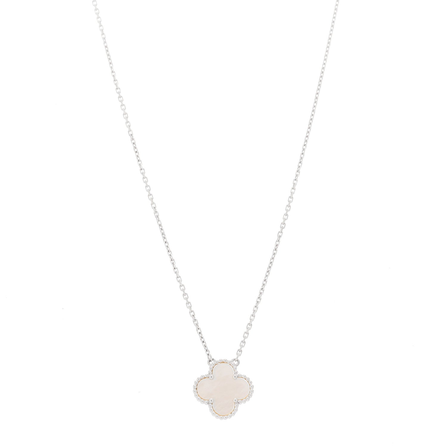 Van Cleef & Arpels 18K White Gold Mother of Pearl Vintage Alhambra Pendant Necklace 1 of 6