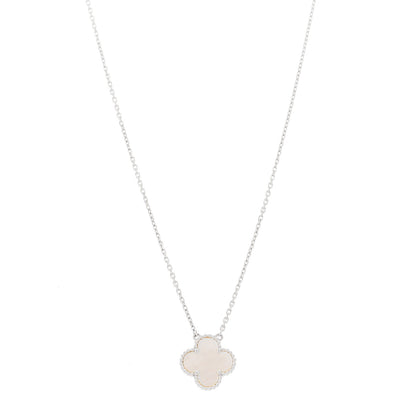 Van Cleef & Arpels 18K White Gold Mother of Pearl Vintage Alhambra Pendant Necklace 1 of 6