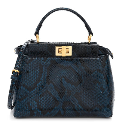 Fendi Python Shiny Nappa Mini Peekaboo Iconic Satchel Blue Jeans 1 of 14