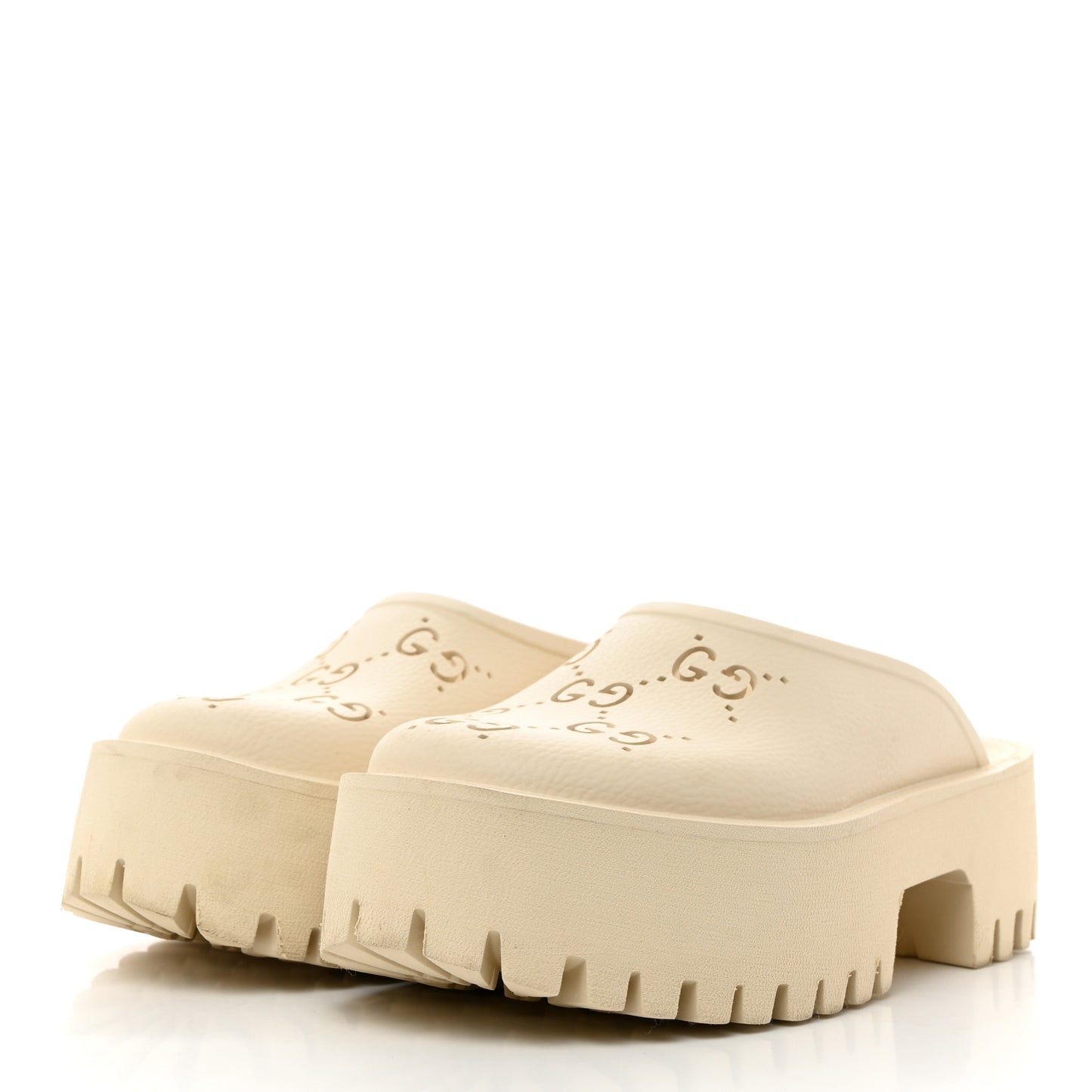 Rubber GG Monogram Perforated Elea Platform 55mm Lug Sole Sandals 36 Mystic White